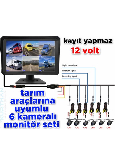 Tarım Araçları İçin 6 Kanallı Monitör Ve 6 Kamera Hazır Set