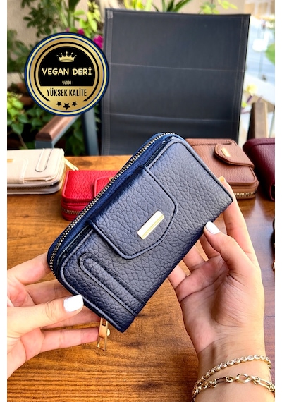 Lavinia Lacivert Vegan Deri Kadın Cüzdan Fermuarlı Ve Mıknatıslı 16x9 Cm Lacivert