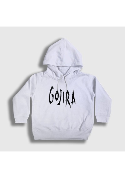 Presmono Unisex Çocuk Logo Gojira Kapüşonlu Sweatshirt Beyaz