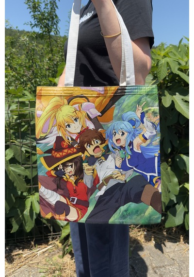 Zipzap Konosuba V1 Yazlık Kışlık Çift Taraflı Kanvas Baskı Bez Çanta Anime Çantası