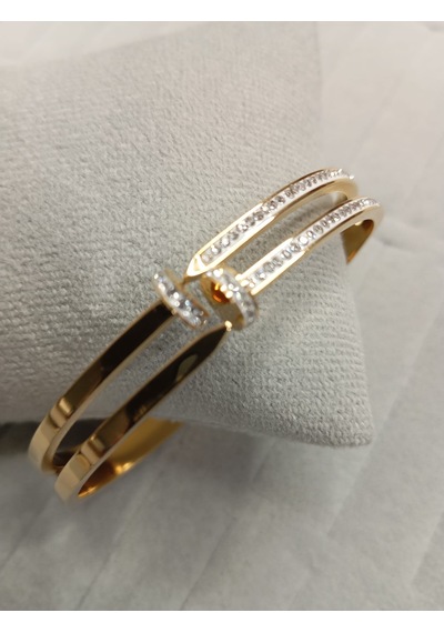 Zirkon Taşlı Çivi Model Gold Renk Kelepçe Bileklik Gold