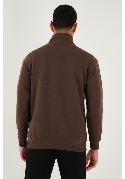 Buratti Pamuklu Regular Fit Yarım Fermuarlı Dik Yaka Erkek Kazak 456112 Kahve