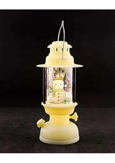 Yılbaşı Ledli Fener 14 Cm - Krem Renkli Gaz Lambası Desenli Dekoratif Işıklı Masa Ve Ağaç Süsü Diğer