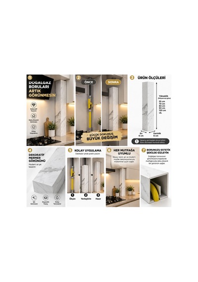 Marwood Doğalgaz Borusu Gizleme Mermer 65x9 Beyaz 33684313