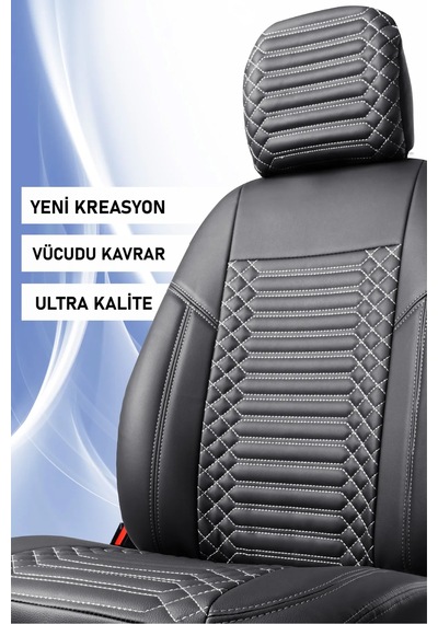 Hyundai Getz Lüx Full Deri Oto Koltuk Kılıfı Ön Arka Takım Exclusive Siyah Beyaz