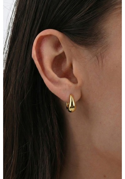 925 Ayar Gümüş Küpe Altın Kaplama Bottega Su Damlası Halka Küpe - Bombeli Modern Tasarım Barcode Altın