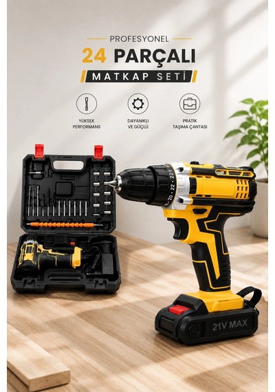 Kargo Metal Dişli 24w Akülü Matkap -çift Bataryalı Ve Led Çalışma Işığı İle Tam Set Najmaddin