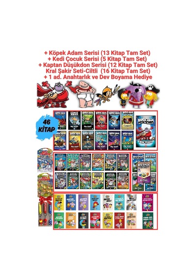 46 Kitap Dev Set - Kral Şakir 16 Kitap +köpek Adam 13 +kaptan Düşükdon 12 +kedi Çocuk 5 + Hediyeler