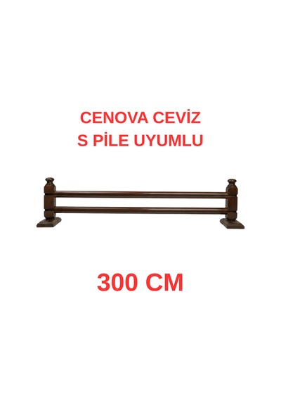 Cenova S Pile Ve Perde Düğmesi Uyumlu Çetray Çift Raylı Modern Ahşap Rustik Ceviz 300 Cm Ceviz