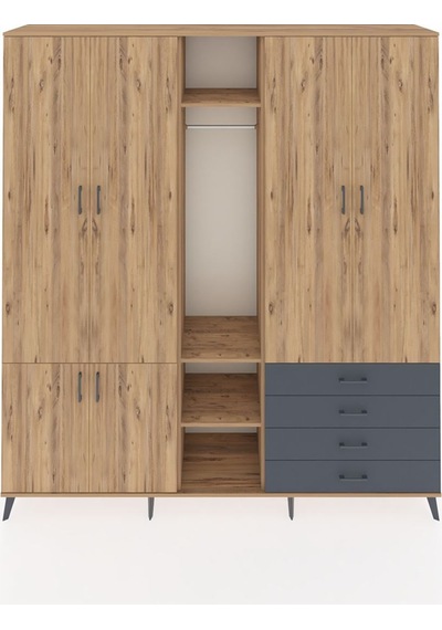Hyperion Dolap 14 Raflı 4 Çekmeceli Tek Askılı 220x44x243 Çam-çam/antrasit Atlas Çam/antrasıt Hyperion Dolap 14 Raflı 4 Çekmeceli Tek Askılı 220x44x243 Çam-çam/antrasit Atlas Çam/antrasıt