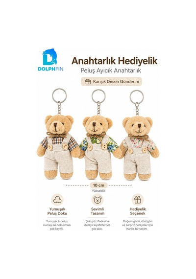 Tulumlu Peluş Ayıcık Anahtarlık 10 Cm Çanta Süsü Hediyelik Karışık Desen Gönderim