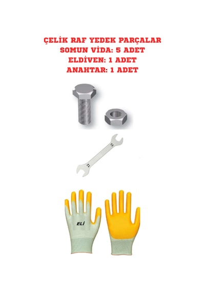 Çelik Raf Kurulum Seti Eldiven + Anahtar + Somun + Vida , Depo Rafı, Kiler Rafı, Ekipman Galvaniz