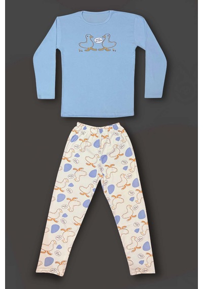 Genel Pamuklu İnterlok Kadın Pijama Takımı Açık Mavi