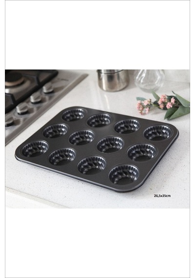 12li Yanmaz Yapışmaz Muffin Kek Kalıbı Siyah