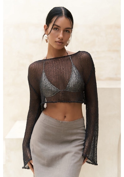 Mai Collection Mai Studios Co. Daisy Füme İnce Triko Crop Füme