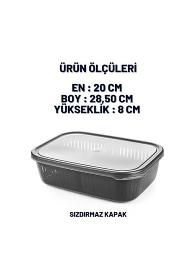 2 Adet 4 Bölmeli Süzgeçli Sızdırmaz Saklama Kabı- Zeytinlik Turşuluk Organizer 3,2 Litre