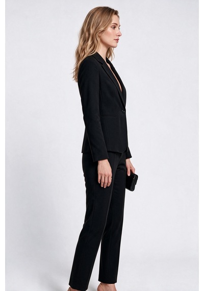 Ekol Kadın Çentikli Yaka Tek Düğmeli Normal Kesim Uzun Kollu Blazer Ceket Siyah