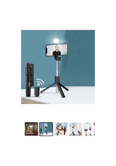 Bluetooth Lu Led Işıklı Selfie Çubuğu Uzaktan Kumandalı Yatay Özçekim Tripod