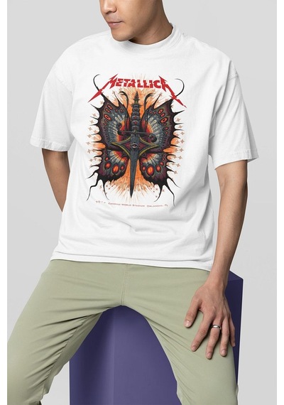 Tasarım Metallica Rock Metal Müzik Grubu Baskılı Unisex Oversize Beyaz