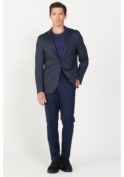 AC&Co / Altınyıldız Classics Erkek Lacivert Slim Fit Dar Kesim Mono Yaka Baskılı Ceket Lacivert
