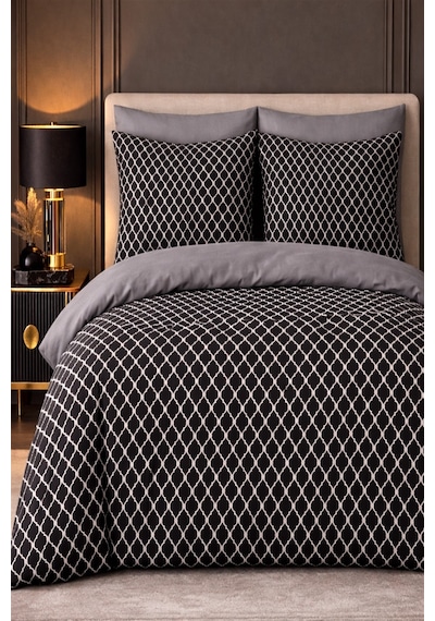 More Home Tek Kişilik Nevresim Takımı Lastikli Çarşaf Motif Desen Siyah Antrasit