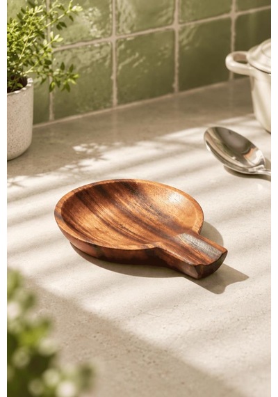 Atbyhome Akasya Ahşap Kaşık Altlığı 11.5 Cm - Ocak Yanı Tezgah Üstü Kirli Kaşıklık Kepçe Servis Tepsisi