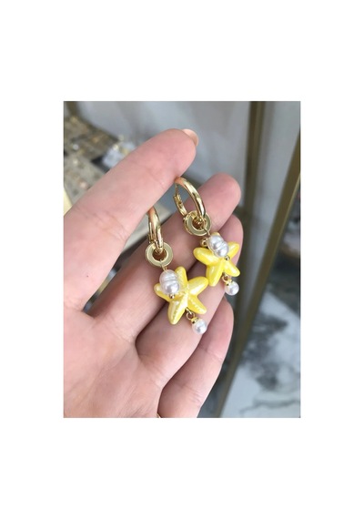Deniz Yıldızı Ve İncili Küpe Sarı