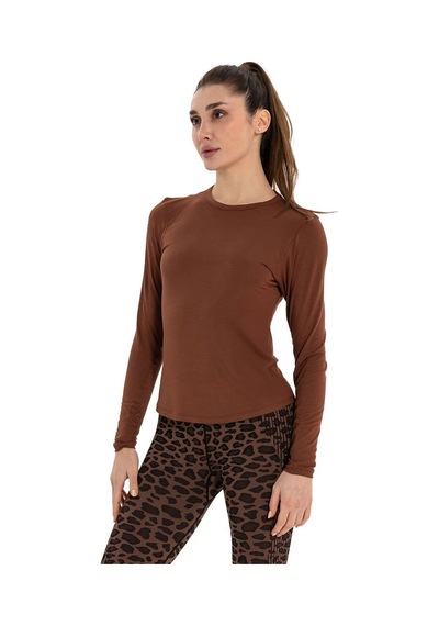 Inguz Uzun Kollu Basic Modal Yoga T-shirt Kahverengi