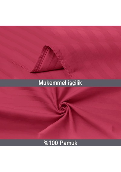Vionel Home%100 Pamuk Çizgili Saten Yastık Kılıfı / 50 X 70 Cm 2'li / Paket Bordo Diğer