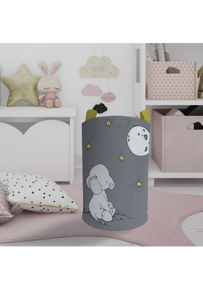 Mekta Home Bebek Ve Çocuk Odası Ay Ve Fil Desenli Oyuncak Sepeti Renkli Çok Renkli