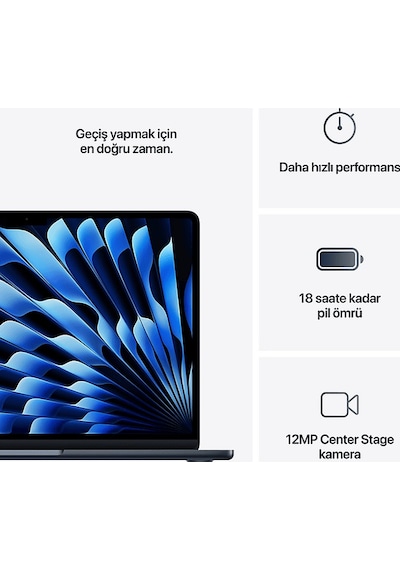 Apple MW133TU/A Macbook Air Apple M4 İşlemci 10 Çekirdek CPU 10 Çekirdek GPU 16 GB 512 GB SSD 13.6" MACOS Dizüstü Bilgisayarı