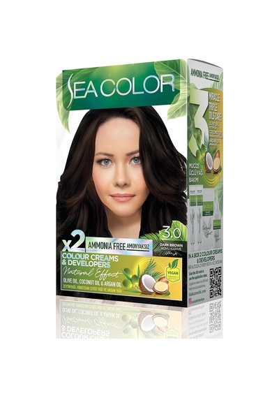 Amonyaksız, Vegan, Doğal, Besleyici Kalıcı Saç Boyası%100 Beyaz Kapama 1 Paket 2 X 50 Ml Boya & Oksidan Koyu Kahve 3.0