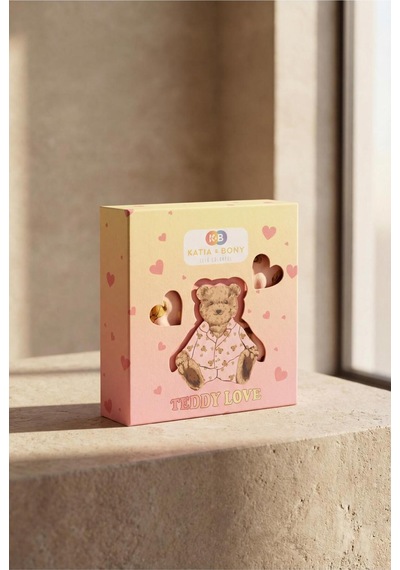 Katia&bony Kız Çocuk Teddy Desenli 3d Kutulu Pijama Takımı Şeftali
