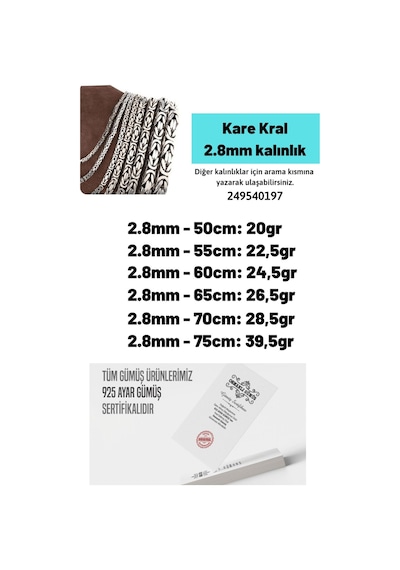 Erkek Gümüş Kolye - 2.8mm 925 Ayar Gümüş Erkek Kolye Kare Kral Model Zincir 249540197