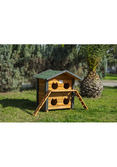 4 Yuvalı Kedi Evi Ahşap