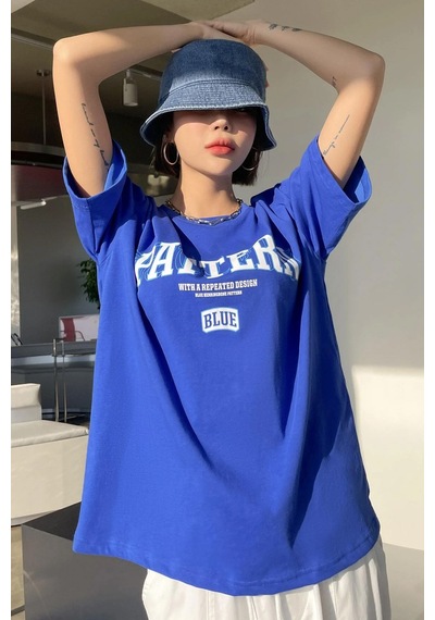 Unisex Pattern Blue Baskılı Tasarım Tshirt Mavi