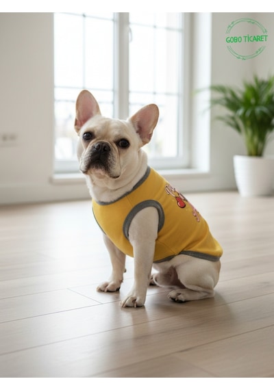 Sarı Renkli Patili Aşk Baskılı Kedi Ve Köpek Kıyafeti Tişörtü Elbisesi Medium/m/beden 2