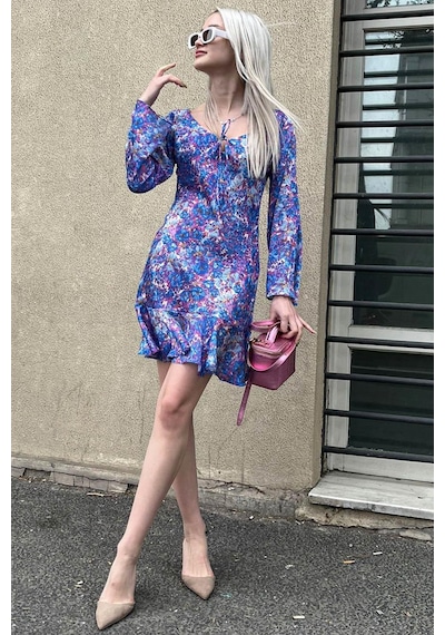 Madmext Mavi Çicek Desenli Elbise Mg1835-mavi
