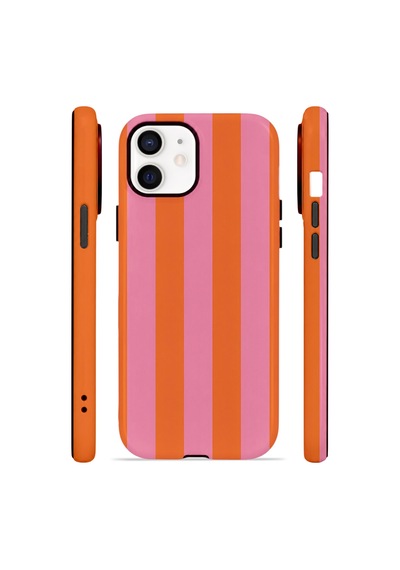 Apple iPhone Uyumlu 11 Vorian Çift Katmanlı Magsafe Kılıf Tangerine Rose Stripe