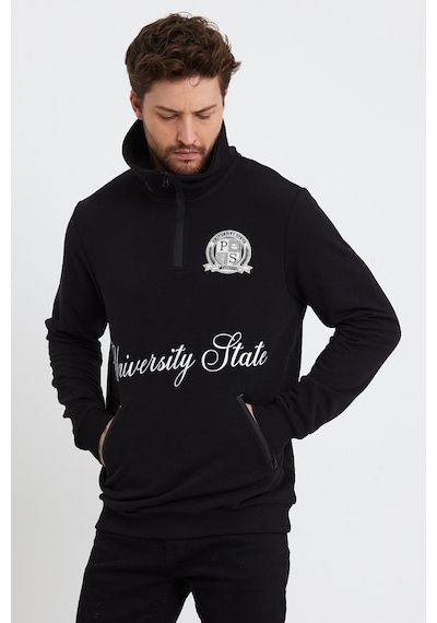 Polostate Erkek Dik Yaka 3 İplik Sweatshirt Siyah