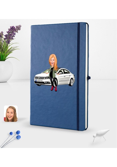 Kişiye Özel Plakalı Kadın Volkswagen Passat Karikatürlü Lacivert