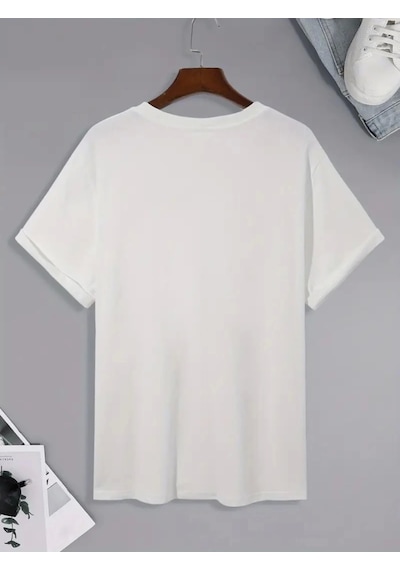 Suma Beyaz Bisiklet Yaka Oversize Baskılı T-shirt - Xl