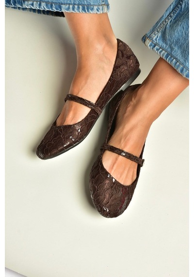 Fox Shoes Z726232704 Kahverengi Kumaş Bantlı Kadın Babet