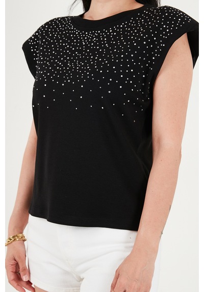 Lela Pamuklu Regular Fit Taş Detaylı Bluz Bayan Bluz 5866945 Siyah