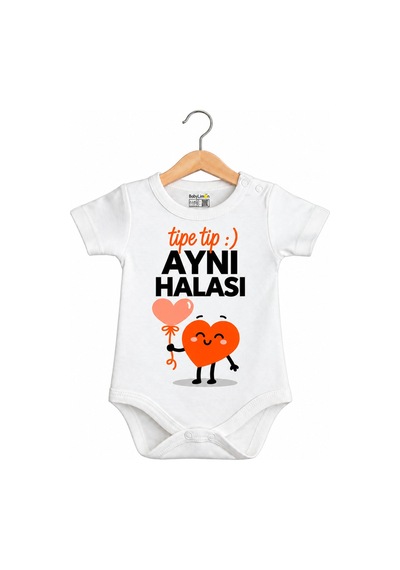 Babylimon Tipe Tip Aynı Halası Desenli Kısa Kol Unisex Body Beyaz - 936542290 Beyaz