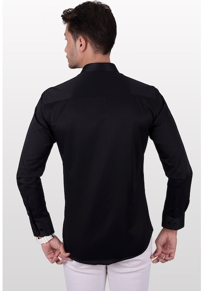 Siyah Saten Slimfit Erkek Gömlek Siyah