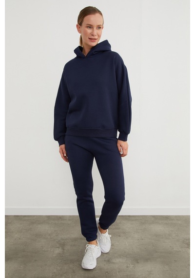 Fullamoda 3 İplik Basic Kapüşonlu Jogger Eşofman Takımı Lacivert