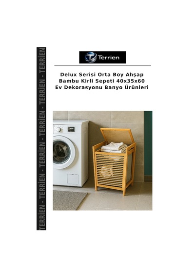 Delux Serisi Orta Boy Ahşap Bambu Kirli Sepeti 40x35x60 Ev Dekorasyonu Banyo Ürünleri Çok Renkli