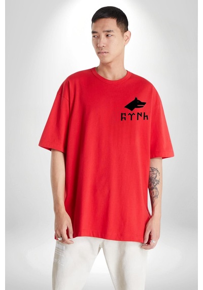 Atatürk İmzalı Türk Logo Kırmızı Oversize Unisex Ön Ve Sırt Baskılı Tişört Kırmızı
