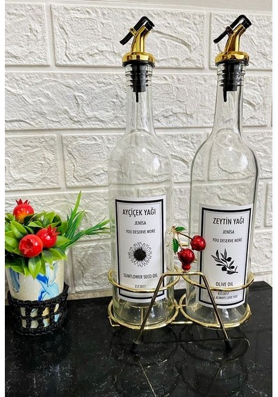Altın Standlı Kiraz Figürlü 750ml Şeffaf Şişe Altın Akıtıcılı Eti